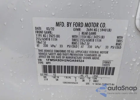 2022 Ford Explorer Xlt from USA, damaged, VIN 1FMSK8DH2NGA94524